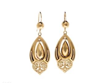 Antique Victorian 9ct Gold Articulated Pear Shape Drop Earrings.