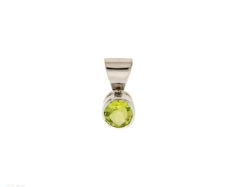 Peridot Bezel Set 9ct White Gold Pendant, Dainty August Birthstone.