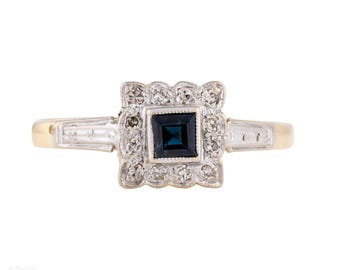 Vintage Sapphire & Diamond Engagement Ring, 18ct Two Tone Gold.