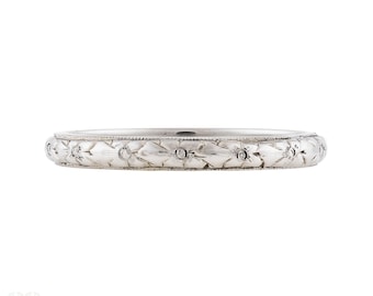 Vintage 18k Floral Engraved Wedding Ring by Belais, Size N / 6.75.