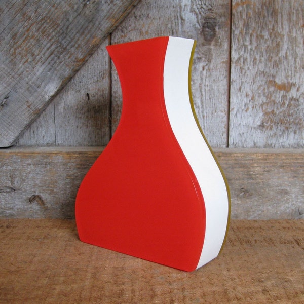Vintage Bright Yellow and Red Curvy Vase.