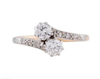 Antique 18ct Gold Toi et Moi 0.55ctw Old Cut Diamond Engagement Ring.