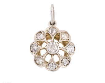 Antique Floral Diamond Cluster Pendant, 15ct & Plat Snowflake Charm.