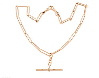 Victorian 9ct Gold Trombone Link Double Albert Chain with T-Bar, 18.5 inches (31.8g).