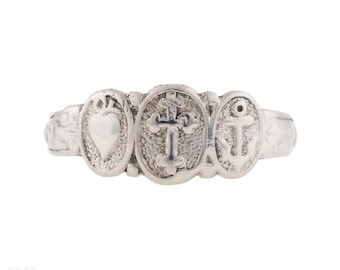 Antique Faith Hope & Charity Sterling Silver Ring, Circa 1915.