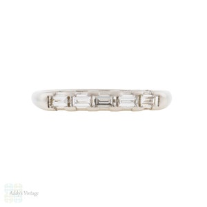 Baguette Five Stone Platinum Vintage Mid Century Wedding Ring.