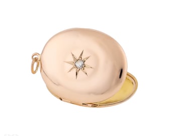 Antique 9ct Gold & Rose Cut Diamond Starburst Locket, Edwardian 1900s.