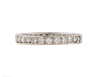 Vintage Diamond Eternity Ring, 18k White Gold Full Hoop, Size M / 6.25
