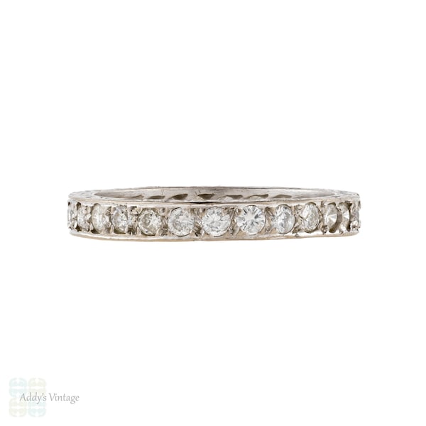 Vintage 18ct Diamond Eternity Ring, Full Hoop 18k White Gold Wedding Band Size M / 6.25.