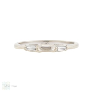 Vintage Tapered Baguette Diamond Wedding Ring, for Set, 14k White Gold Band.