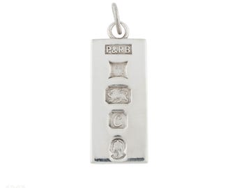 Large 1970s Retro Sterling Silver Ingot Pendant, 1977 with Jubilee Hallmark.