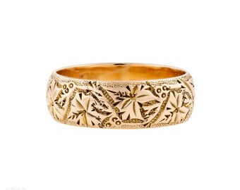 Antique Ivy Leaf Engraved 9ct Rose Gold Wedding Band, Size L.5 / 6.
