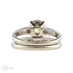 Vintage Round & Baguette Diamond Engagement and Wedding Ring Set. 1940s Locking Bands. image 6