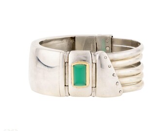 Stylish Chrysoprase Sterling Silver & Gold Bracelet by Manfredi.