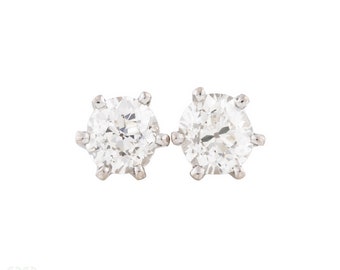 Old European Cut Diamond Vintage 0.80ctw Stud Earrings, 18ct.