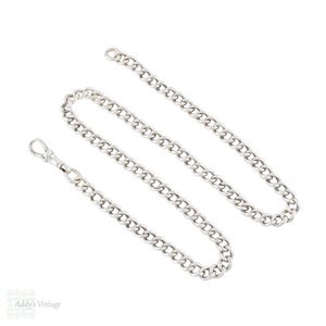 Antique Edwardian Sterling Silver Curb Link Watch Chain, 18&quot; Necklace with Dog Clip.