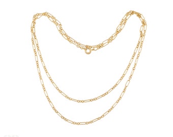 Antique 9ct Gold Trombone Link Chain Necklace, 25.5 inches.