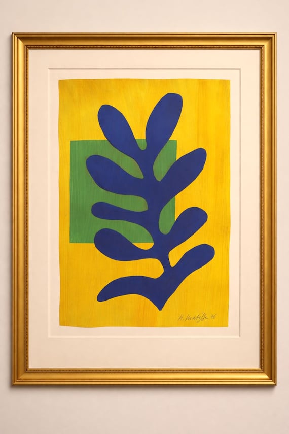 Rare wonderfull Matisse large real paper cut out from hand dyed paper – French Drawing, Modernist Fine Art Collectible - museum quality