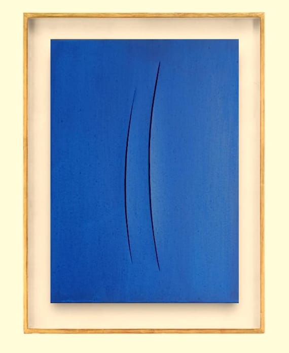 LUCIO FONTANA - Canvas - concetto spaziale - ATTESE blue
