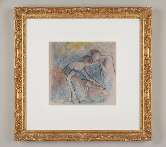 DEGAS IMPRESSIONIST DRAWING - "two dancers in blue", signed Edgar Degas - beautifull pastel