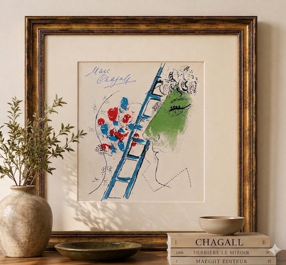 MARC CHAGALL - original lithograph hand signed, original lithograph 1957 Marc Chagall - the blue ladder - MOURLOT - 200