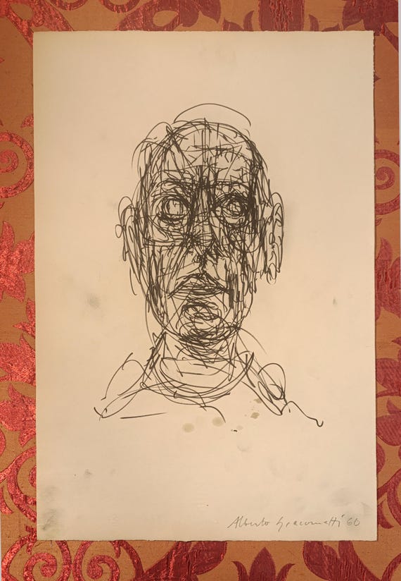 ALBERTO GIACOMETTI - drawing ink pen drawing - signed