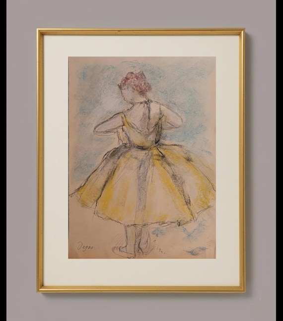 DEGAS IMPRESSIONIST DRAWING - " dancer in yellow " - beautifull pastel, signed Edgar Degas