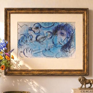 MARC CHAGALL - litografia original "O flautista" de Marc Chagall, 1957