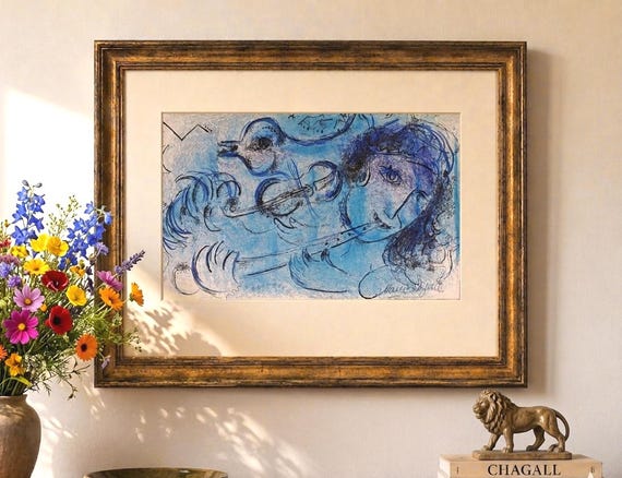 MARC CHAGALL- original lithograph “the flute player” by Marc Chagall 1957