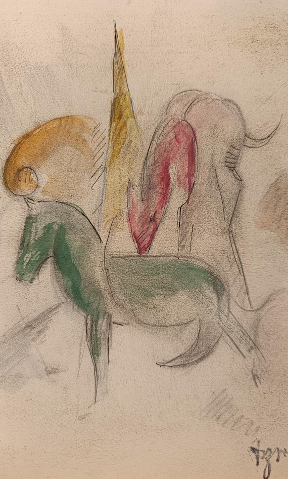 EXPRESSIONIST DRAWING- Franz Marc-beautiful watercolor