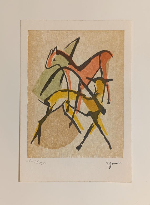 FRANZ MARC - 6-color woodcut - two little deer