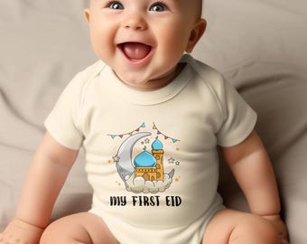 Islamitische baby Eid Mubarak romper, mijn eerste Eid moslim babyoutfit, Ramadan kraamcadeau, Ramadan babykleding, pasgeboren Eid cadeau