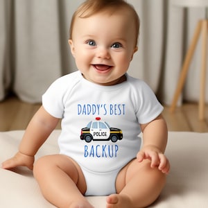 Body niemowlęce Daddy's Backup, ubranka dla niemowląt Police, body niemowlęce, koszulka dla niemowląt Police, słodka koszulka dla małych dzieci Police Car, koszulka dla dzieci Police Car