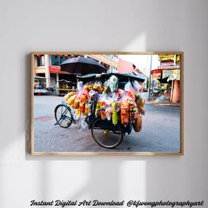 Colorful Penang Street Snack Trishaw Wall Art – Malaysia Travel Photography Print, Instant Digital Download #MY01A18