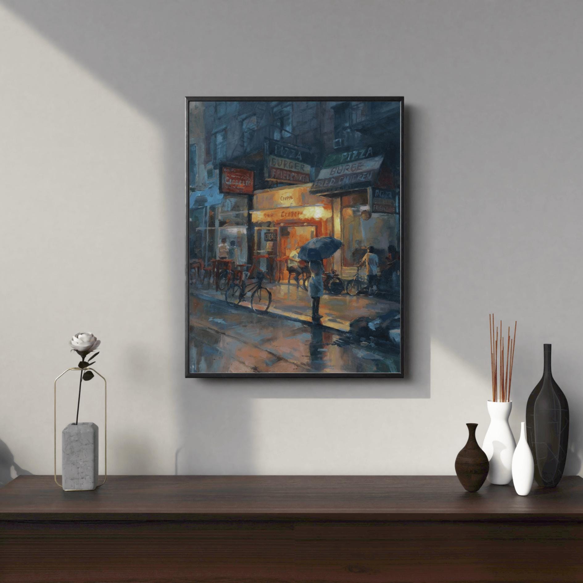 Original Oil Painting – Rainy City Street at Night – 16x20" Urban ...