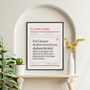 Carta de amor, decoración cristiana para el hogar, arte mural sagrado, arte bíblico basado en la fe, decoración inspiradora para el hogar, carta de amor de Jesús