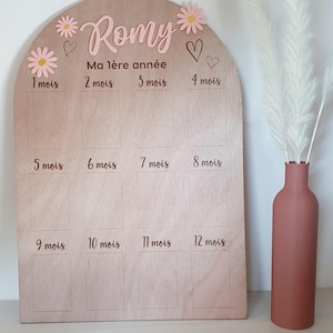 Painel fotográfico de madeira personalizado, primeiro ano do bebê