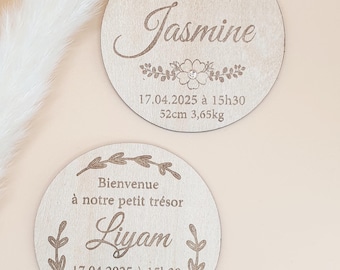Carte bienvenue en bois personnalisée, faire part de naissance, maternité, annonce naissance, carte étape