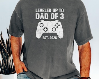 Chemise Gamer papa 3 ans 2026 Est, cadeau de faire-part de grossesse manette rétro, t-shirt d'anniversaire de père de jeu vidéo, haut effet vieilli minimaliste