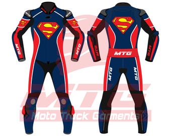 Kids Superman Style Motorcycle Racing Suit Custom Leather Biker Suit Personalized Track Riding Gear