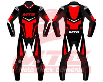Fighter Jet Red Racing Suit Black Leather Motorcycle Gear for Track Riders