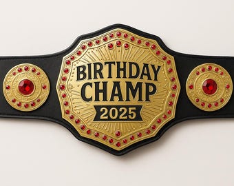 Personalized Birthday Champ Trophy Belt: Custom Engraved Party Gift