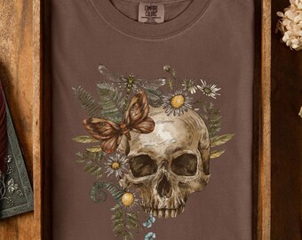 Comfort Colors Skull Butterfly Botanical Shirt: Vintage Gothic Nature Tee