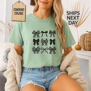 Comfort Colors® Checkered Bow T-Shirt, Coquette Bow Shirt, Bows Shirt, Black Bow Shirt, Retro T-Shirt