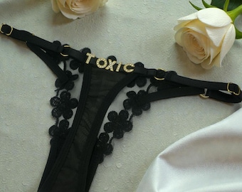 Personalize Name Thong, Custom Name Lingerie, Gift For Him, Personalized Rhinestone Thong, Custom Underwear with Name,  Custom G-Strings