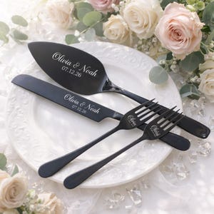 Personalised Cake Cutting Serving, Engraved Knife Server Forks, Bride And Groom Gift, Wedding Keepsake Ceremony Gift, Bridal Pastry Set