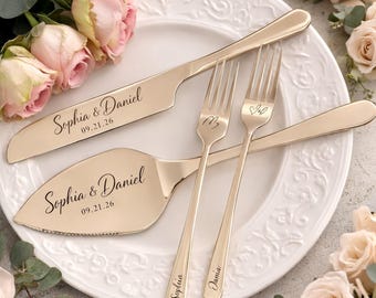 Juego de cortadores de tarta grabados, juego de cortadores de tarta para servir, juego de tarta de boda, regalo de boda, recuerdo de aniversario, regalo de boda para despedida de soltera