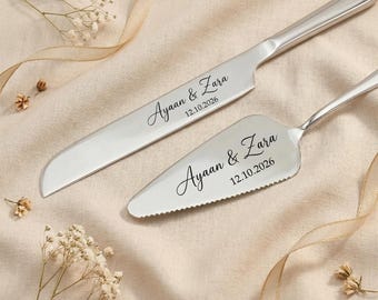 Personalized Wedding Cake Cutting Set – Engraved Stainless Steel Server & Knife