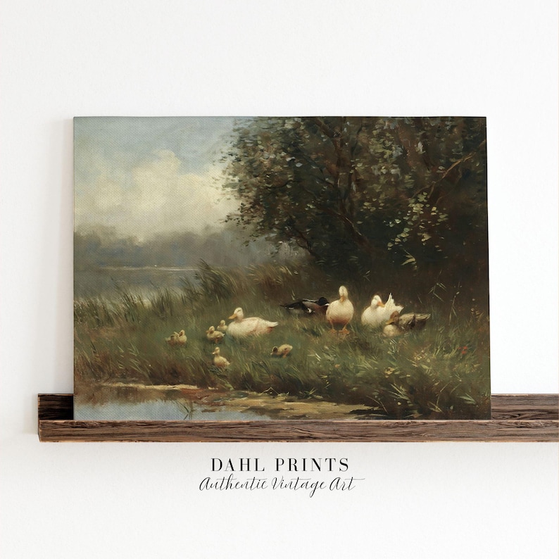 Vintage Duck Art Print: Spring Landscape Painting, Rustic Farmhouse Wall Decor PRINTABLE, Country Baby Ducks Artwork (Digital Download) image 5