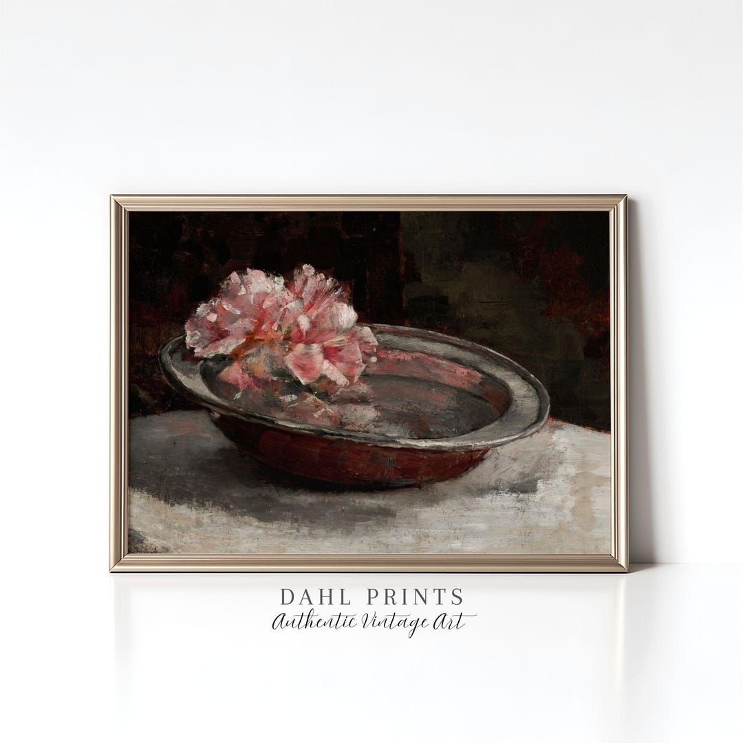 Moody Pink Peony PRINTABLE: Vintage Floral Art Print, Dark Cottagecore ...